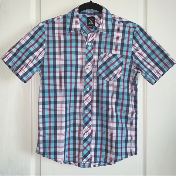 Boy’s Volcom Plaid Short-Sleeve Shirt - Picture 1 of 3